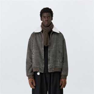 ATRY可拆羊羔领撞色洗水夹棉牛仔外套 秋冬季保暖24新款翻领夹克