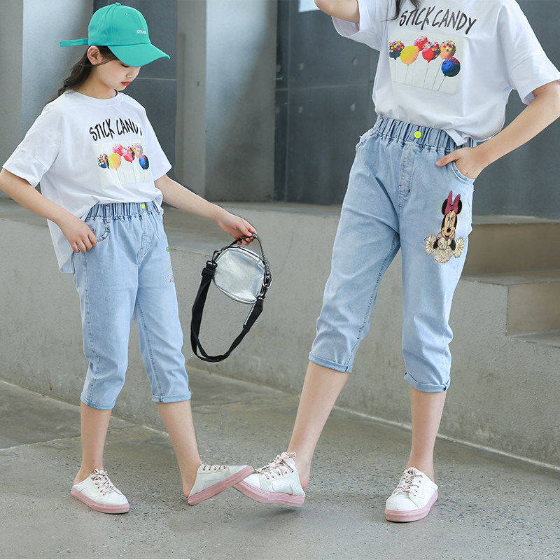 7岁女童夏裤子七分裤薄款9牛仔短裤12岁中大童宽松九分裤10防蚊裤