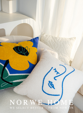 抱枕北欧风花朵可爱女生抱枕套蓝色系新品客厅沙发靠枕背床头靠垫