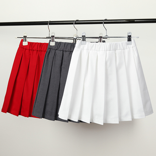 小学生校服裙夏天蓝色纯黑色红色儿童短裙子白色女童百褶裙半身裙
