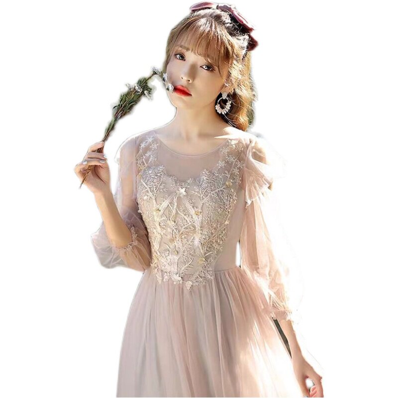 伴娘礼服女仙气质2021新款夏季长款显瘦绑带伴娘服礼服结婚主持人