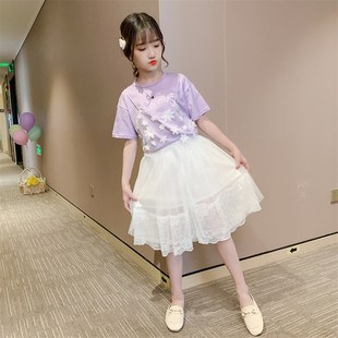 。8夏季女童短袖5连衣裙6儿童7套装9小女孩白色10礼服11-13岁公主