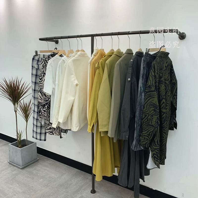 男女装店服装展示架上墙壁挂带落地挂衣架陈列架直杆货架哑光黑
