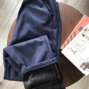 加绒秋冬季中小学生藏青黑色长西装裤子校礼服男女儿童松紧腰蓝厚