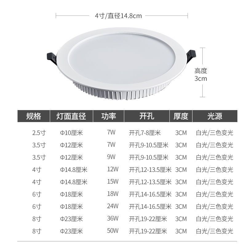 铝材led嵌入式筒灯开孔75mm孔灯客厅吊顶防眩天花灯家用射灯商用