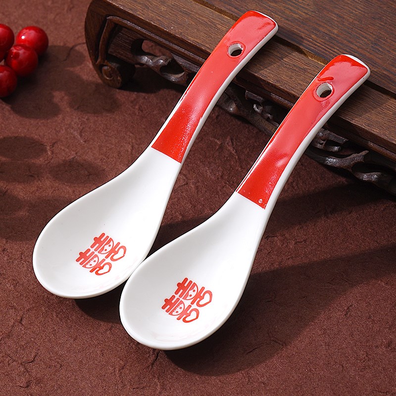 结婚用红勺子陶瓷喜勺婚庆餐具汤匙中国风喜宴用品大全大红饭勺