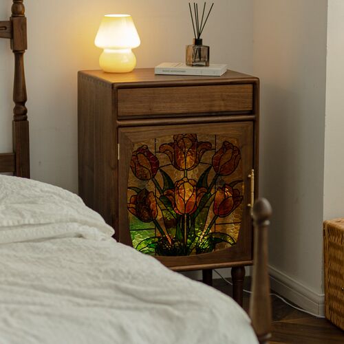 物应郁金香斗柜复古黑胡桃木实木床头柜客厅收纳柜卧室抽屉柜边柜