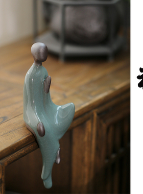 禅意陶瓷工艺品无相小佛新中式客厅书房玄关装饰哥窑创意人物摆件