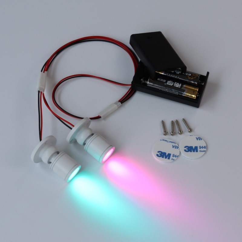 LED两节电池盒一拖二聚光1W小射灯模型手办创意DIY手工彩色氛围灯