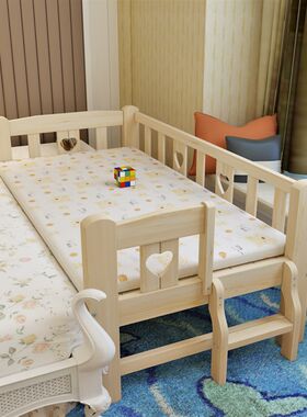 儿童拼接床实木床小孩带护栏女孩公主床幼儿园婴儿加宽床宝宝床垫