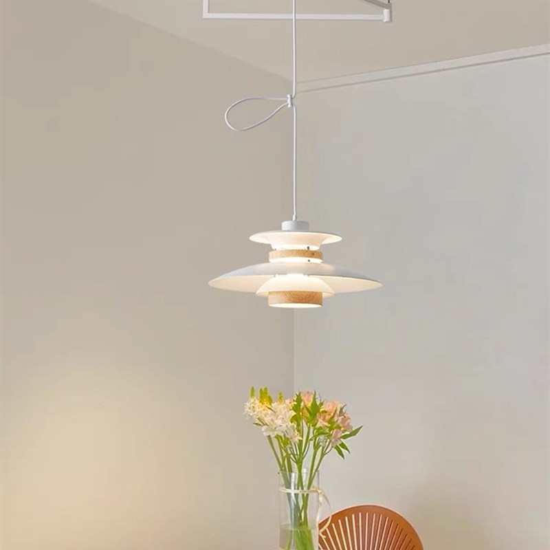 可移位摇臂吊灯中古原木风餐厅PH5胡桃木吊灯北欧日式岛台书房灯