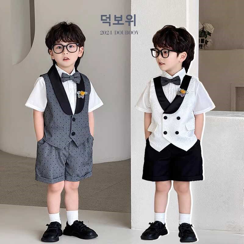 儿童西装套装男童礼服花童婚礼男孩小主持人钢琴演出服夏季马甲潮