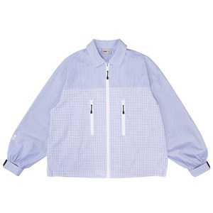 STRIIS窗外景拼接格子薄款拉链衬衫宽松休闲百搭翻领长袖轻薄外套