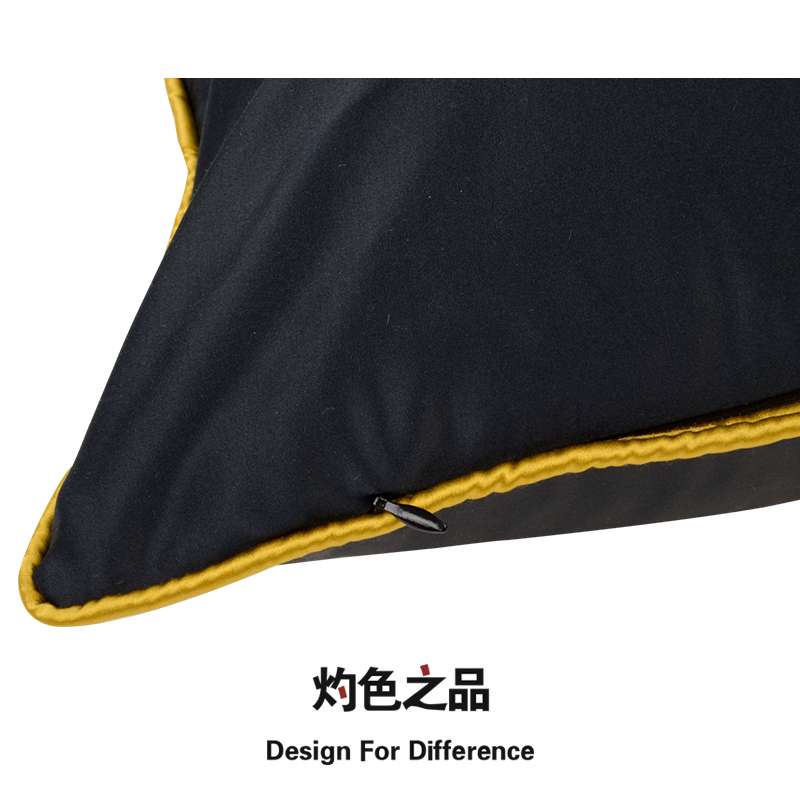 沙发黑黄白编织菱格拼接靠枕靠垫客厅中国风新古典抱枕腰枕不含芯