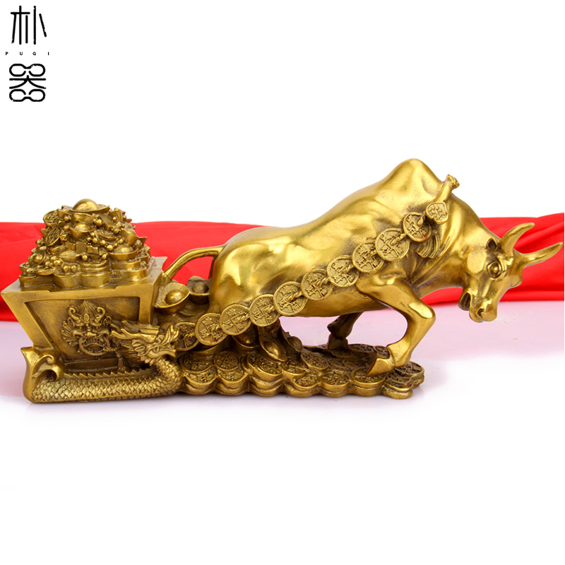 朴器 铜牛拉车金钱牛摆件摆设满载而归牛发财牛中式十二生肖牛
