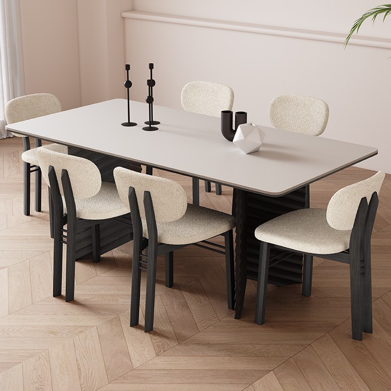 实木岩板餐桌法式复古风简约高端橡木饭桌意式长方形哑光岩板餐桌