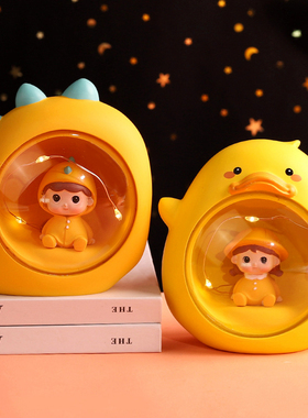 创意萌趣虎年情侣太空人宇航员小夜灯摆件房间卧室桌面装饰睡眠灯