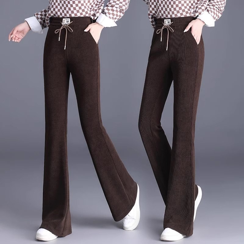 喇叭裤女2023新款秋冬季高腰休闲妈妈洋气大码松紧腰加绒西装裤子