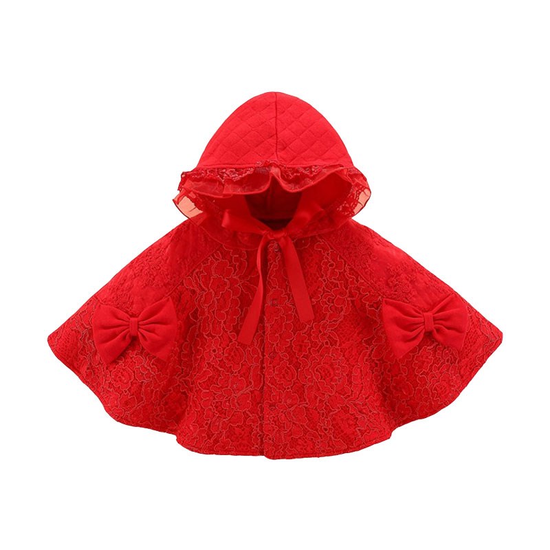 秋冬装婴幼儿连帽披风宝宝加厚保暖春秋斗蓬公主蕾丝外套女童披肩