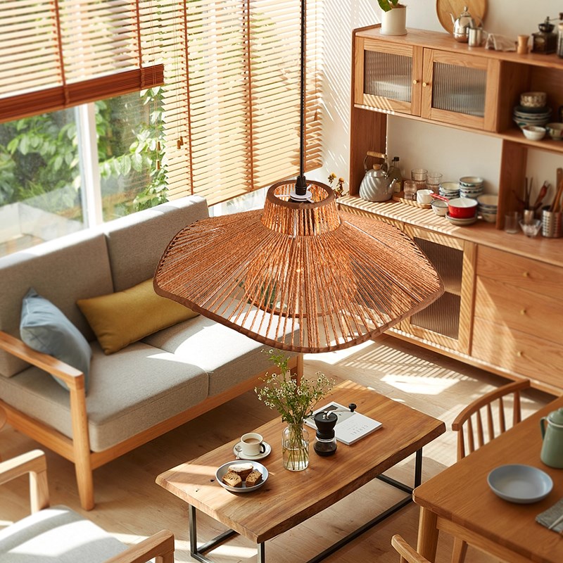 侘寂风餐厅吊灯日式复古客厅餐桌麻绳纺织灯田园风民宿卧室荷叶灯