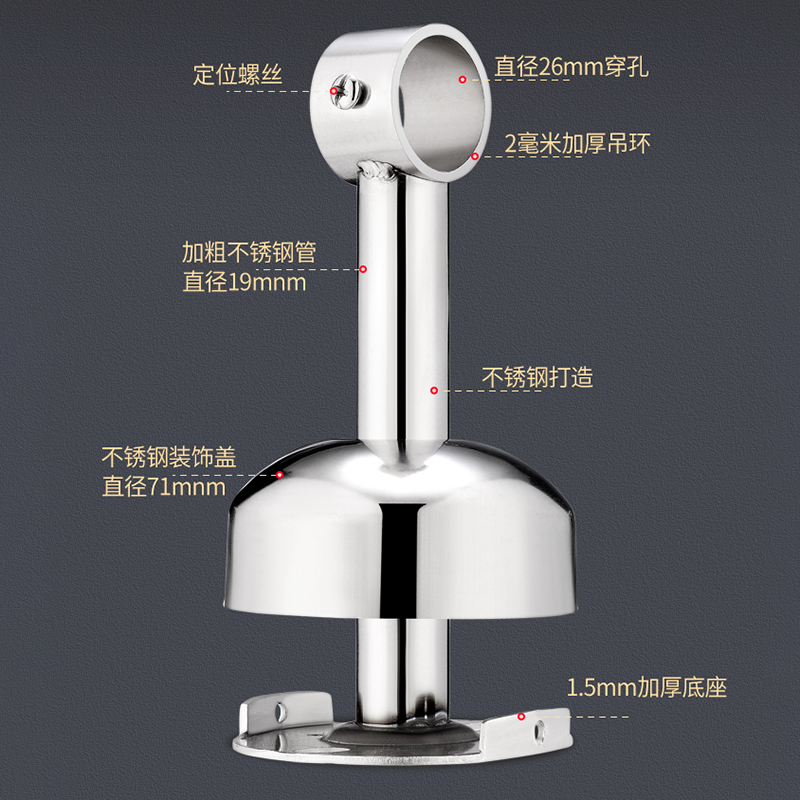 不锈钢法兰座毛巾衣杆底座吊通法兰浴帘杆固定座毛巾杆配件圆管座