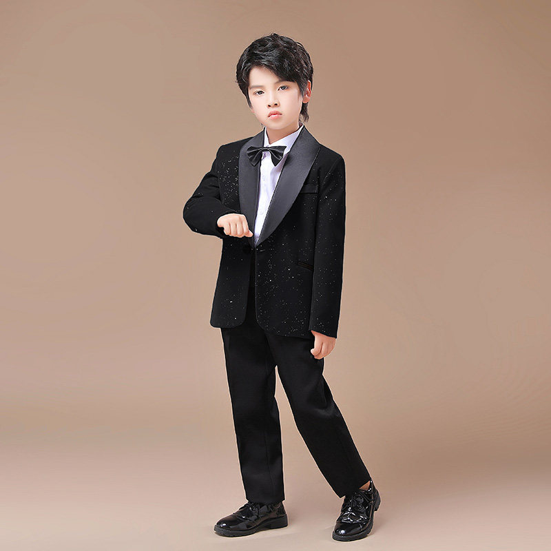 男童管弦乐团黑色星空礼服一粒扣西装套装小学生钢琴表演奏乐队装