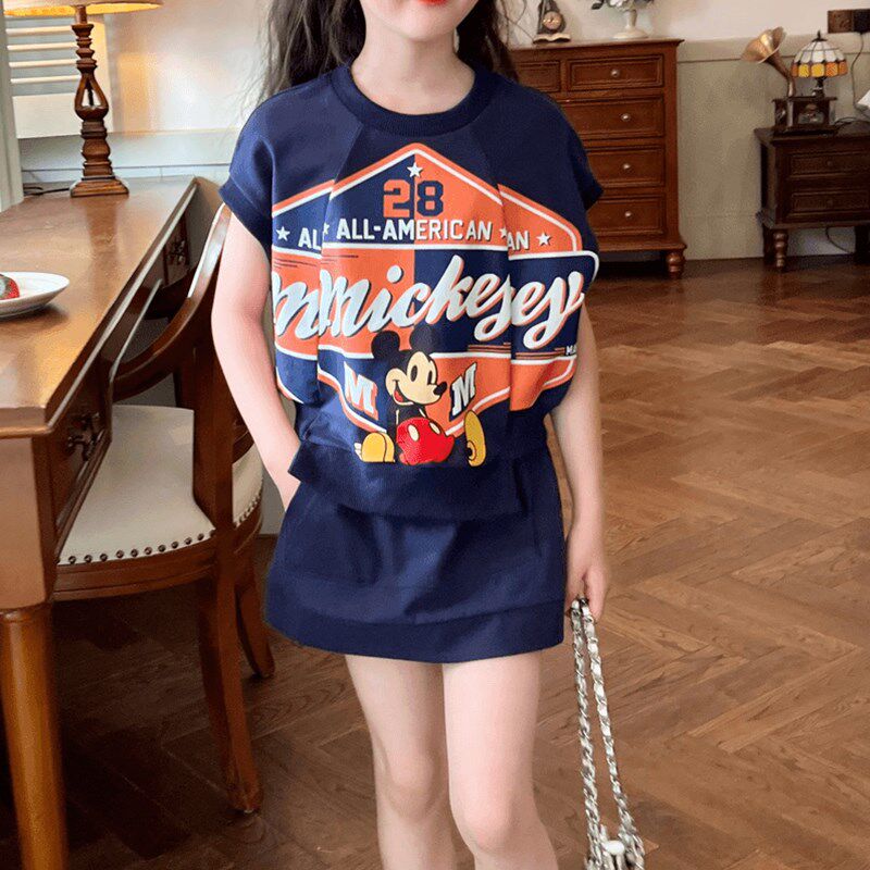 女童套装夏季2024新款夏装女孩子网红洋气短袖裙子中大童两件套潮