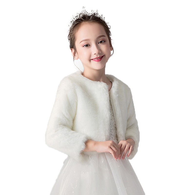 儿童披风斗篷外出秋冬白色加厚加绒女童披肩保暖宝宝公主礼服外套