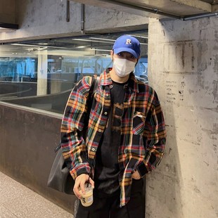 美式学院风格纹衬衫/Temporary Exile临时流放百搭格子撞色上衣