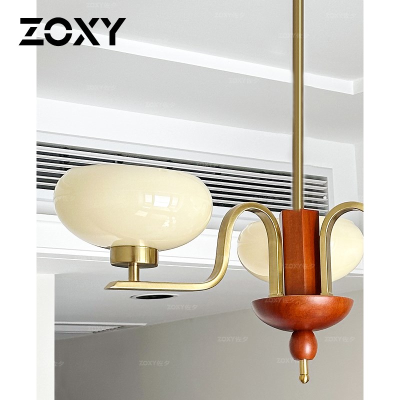 zoxy中古吊灯奶油风柿子美式灯具复古餐厅卧室柚木魔豆客厅法式灯
