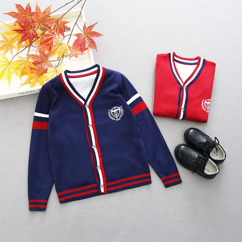 男童加绒加厚毛衣女童开衫外套2021秋冬季学院风校服款儿童针织衫