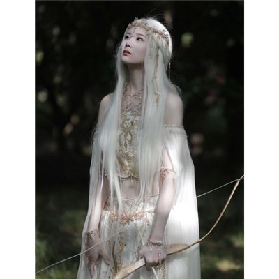 纤韵佳人假发长发纯白色古风cos男女通用直发中分刘海自然全头套