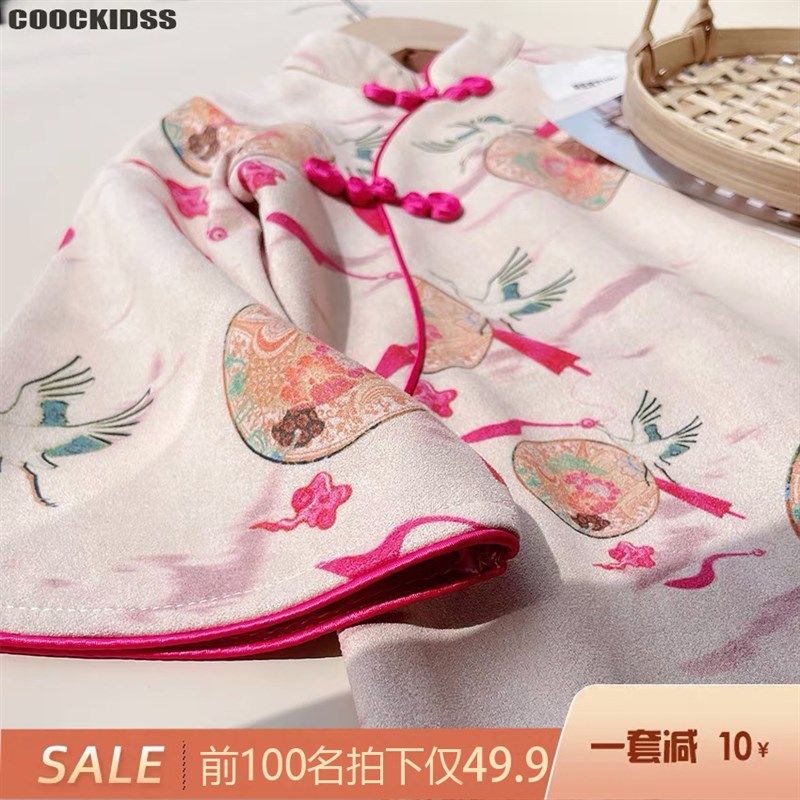 鹿皮绒女童21秋季新款旗袍女童长袖唐装宝宝连衣裙改良中国风汉服