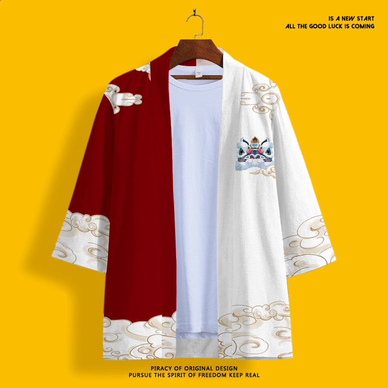 夏季道袍男外套国潮醒狮羽织上衣薄款大码休闲披风中国风汉服开衫