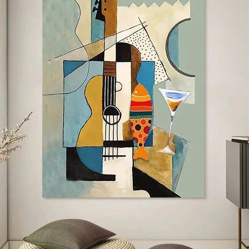 纯手绘油画名画抽象毕加索吉他装饰画客厅沙发背景墙玄关轻奢挂画