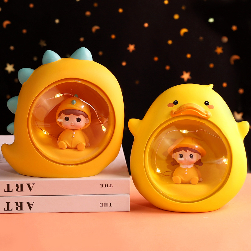 创意萌趣虎年情侣太空人宇航员小夜灯摆件房间卧室桌面装饰睡眠灯