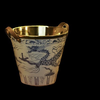 七月长景德镇弥云斋陶瓷冰桶青花手绘祥龙纹手提冰镇红酒桶香槟桶