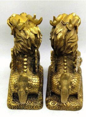 包邮纯铜财富麒麟摆件桌面踩球元宝一对八卦送子收纳动物客厅礼品