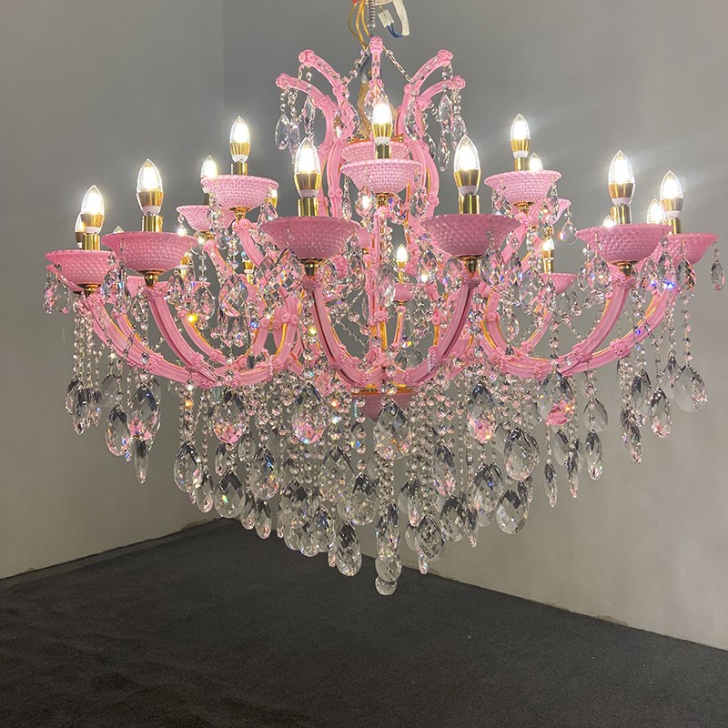 欧式客厅吊灯粉色餐厅灯法式奢华酒店大堂宴会厅装饰led水晶灯具