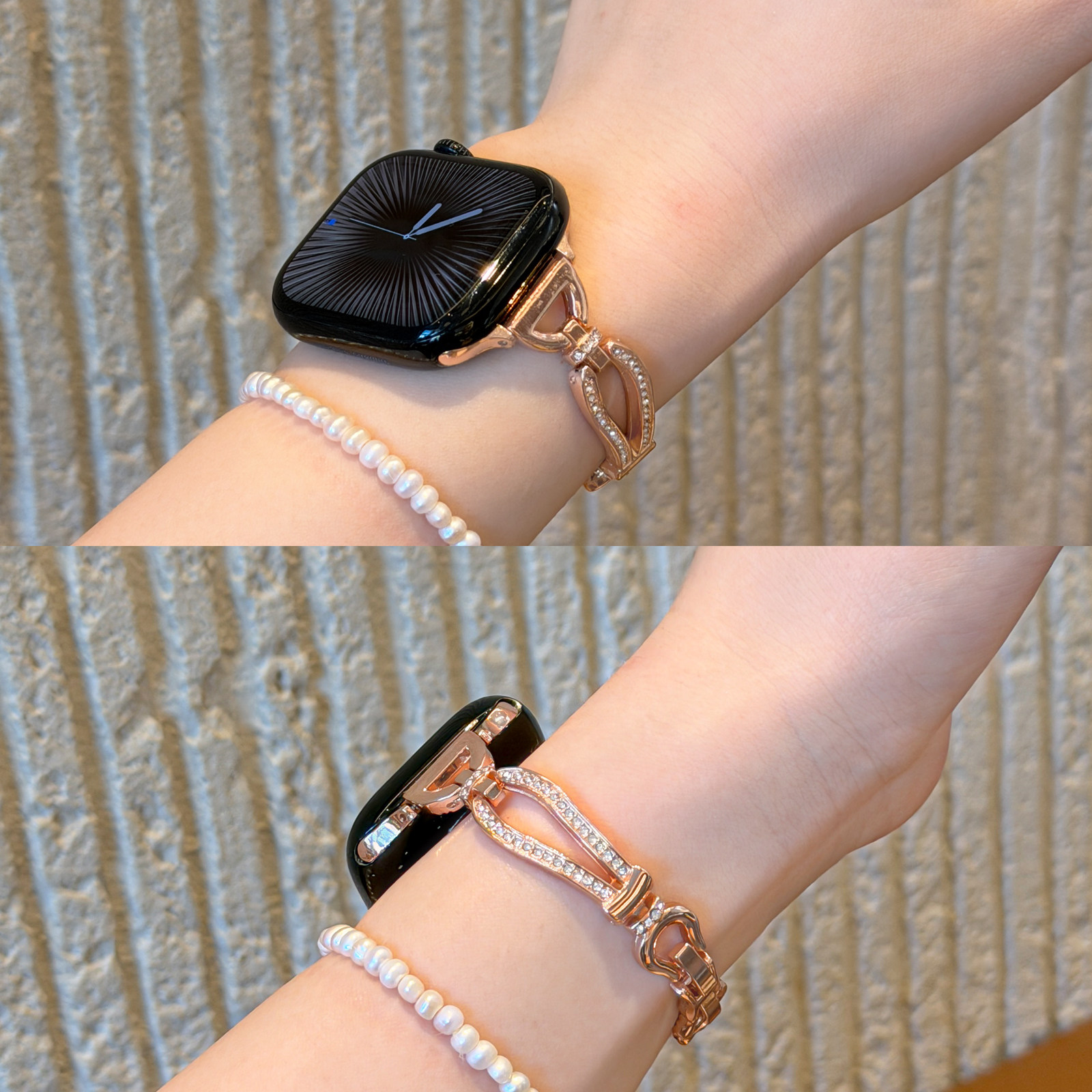 适用iWatch马蹄扣镶钻金属细表带