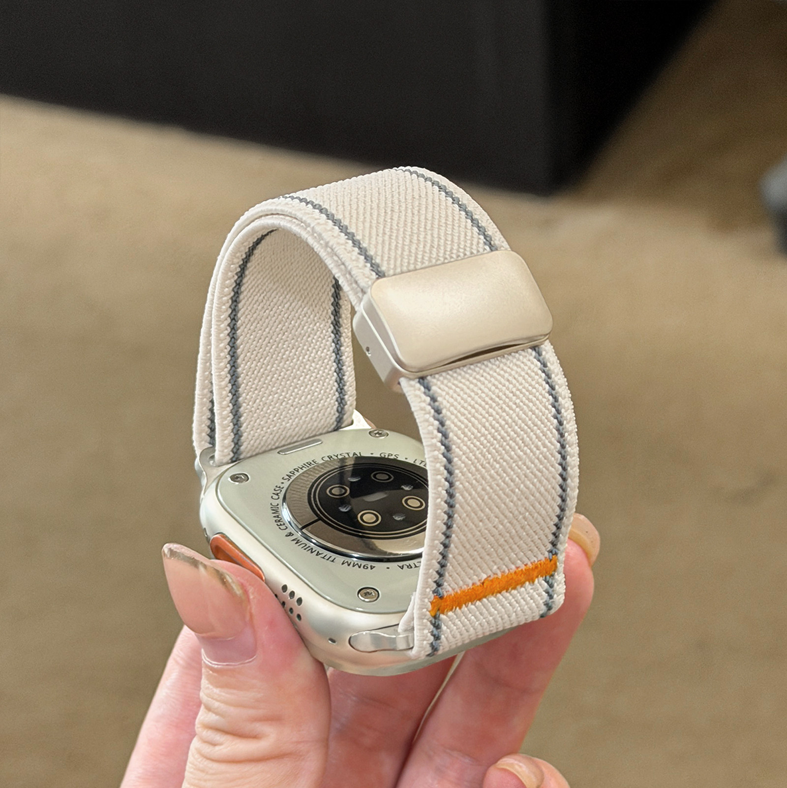 iWatch弹力尼龙回环适用苹果手表工装反光磁吸Ultra表带applewatch11/10/9/8针织透气49mm运动腕带男款轻薄