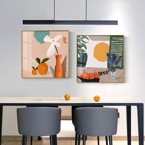饭厅装饰画北欧风格沙发背景墙饭厅组合挂画厨房抽象水彩壁画简约