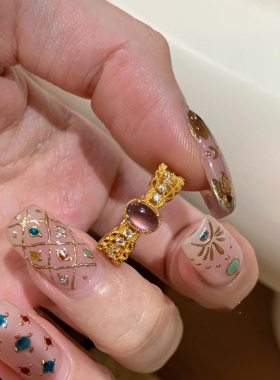 韵味紫色蕾丝古法气质戒指女