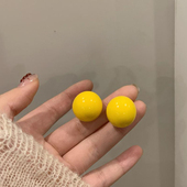 个性 耳夹无耳洞耳钉多巴胺黄色圆球女耳环2025年新款 潮时尚 耳饰