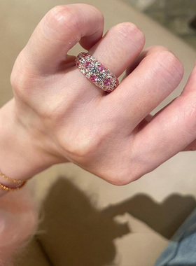 爆闪满天星樱花粉满钻戒指女