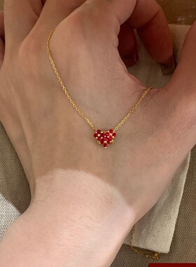 计师款红色锆石爱心吊坠项链女