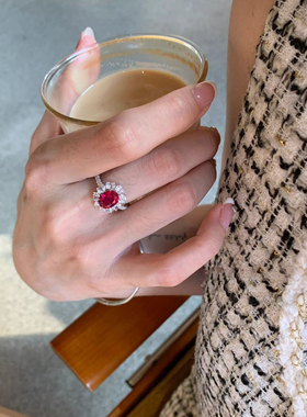 红色锆石高级感气质复古戒指精致