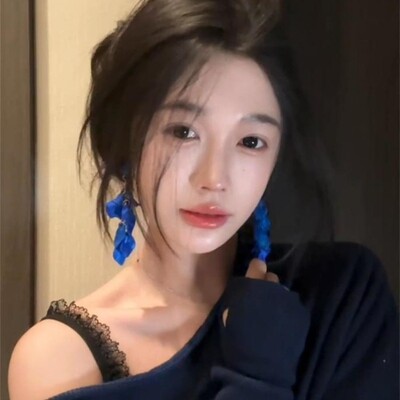 复古夸张流苏蓝色花瓣耳钉女