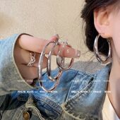 「耳畔圆舞曲」纯银耳钉金属冷淡风素圈耳环小众轻奢个性 夸张耳饰