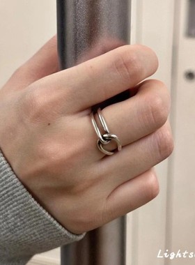 韩系冷淡风银色素圈戒指女